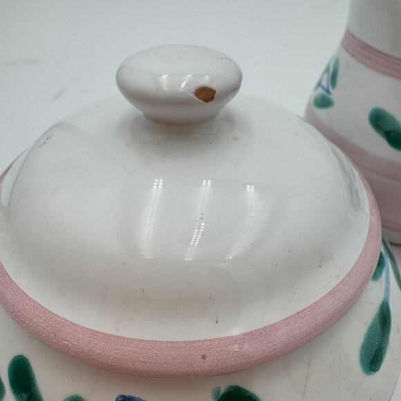 Vintage Caleca Sugar and Creamer Pink Garland Made in Italy Handpainted - Picture 5 of 7